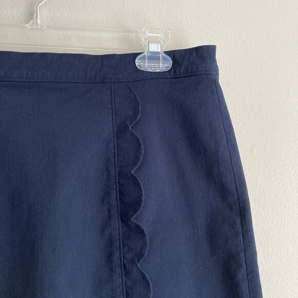 J. McLaughlin Winnie Skirt Size 12 Navy Blue Scalloped Accent Pencil Stretch - Picture 3 of 8